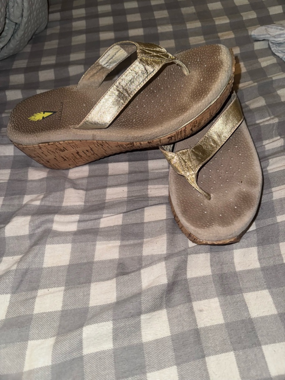Volatile Metallic Gold Wedge Thong Sandals size 10